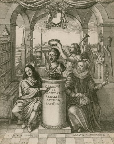 Buste de Charles II, avec Lord Brouncker (à gauche), premier président de la Royal Society, et Francis Bacon (à droite) - Wenceslaus Hollar
