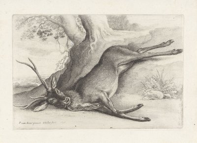 Cerf abattu, Jacht, jachthonden en wild (titre de la série) - Wenceslaus Hollar