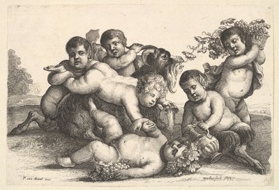 Quatre garçons, deux satyres et une chèvre - Wenceslaus Hollar