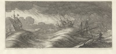 Galère et autres navires dans une tempête en mer - Wenceslaus Hollar