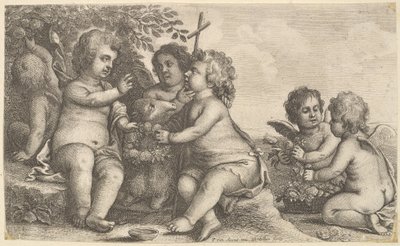 Jésus, Saint Jean-Baptiste et quatre chérubins - Wenceslaus Hollar