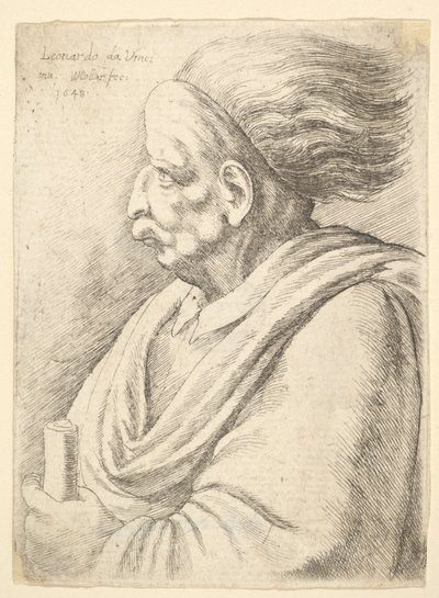 Homme aux traits caricaturaux et cheveux flottants, en demi-longueur à gauche - Wenceslaus Hollar