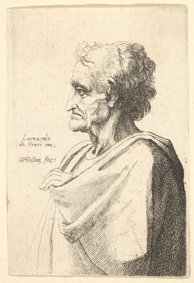 Homme avec une expression affligée à gauche avec une main émergeant du manteau - Wenceslaus Hollar