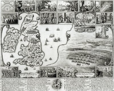 Carte de la guerre civile en Angleterre et vue de Prague, 1632 - Wenceslaus Hollar