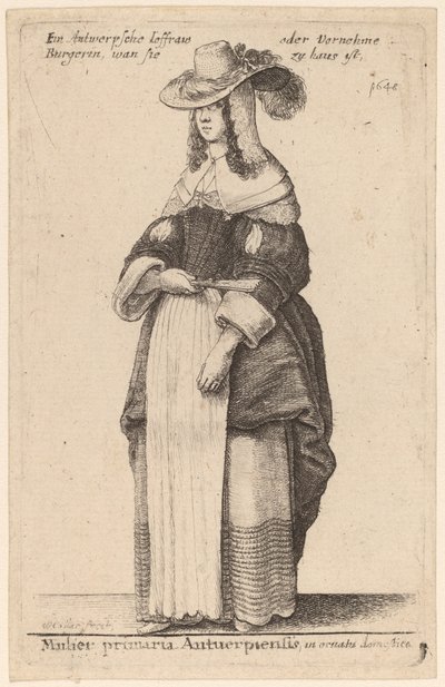 Mulier Primaria Antuerpiensis, en ornatu domestico - Wenceslaus Hollar
