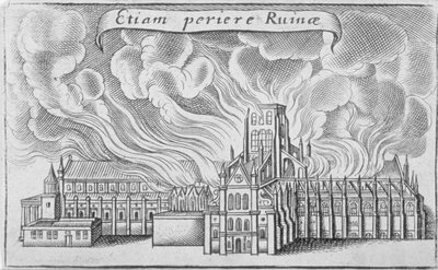 Ancienne cathédrale Saint-Paul brûlant dans le grand incendie de Londres, 1666 - Wenceslaus Hollar