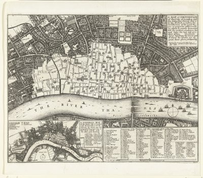 Plan de Londres après le grand incendie de 1666 - Wenceslaus Hollar