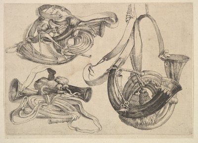 Sept cors de chasse en trois groupes, 1625-77 - Wenceslaus Hollar
