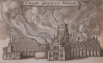 La vieille cathédrale Saint-Paul, Londres, en feu, 1666 - Wenceslaus Hollar