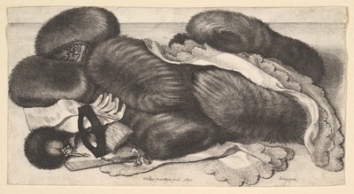 Nature morte avec un groupe de manchons, une paire de gants, des éventails, un masque et deux mouchoirs, 1647 - Wenceslaus Hollar