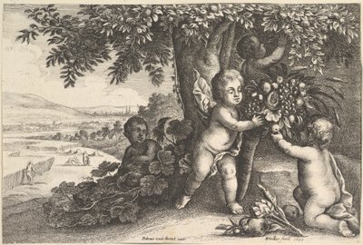 Le Dieu de la rivière et les garçons - Wenceslaus Hollar