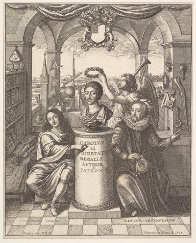La Royal Society, frontispice de Thomas Sprat, Histoire de la Royal Society de Lond..., 1667 - Wenceslaus Hollar
