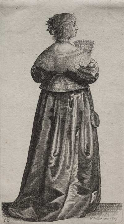 Les Diverses Habitudes des Femmes Anglaises, de la Noblesse aux Femmes de la Campagne : La Femme avec un Éventail et un Miroir - Wenceslaus Hollar