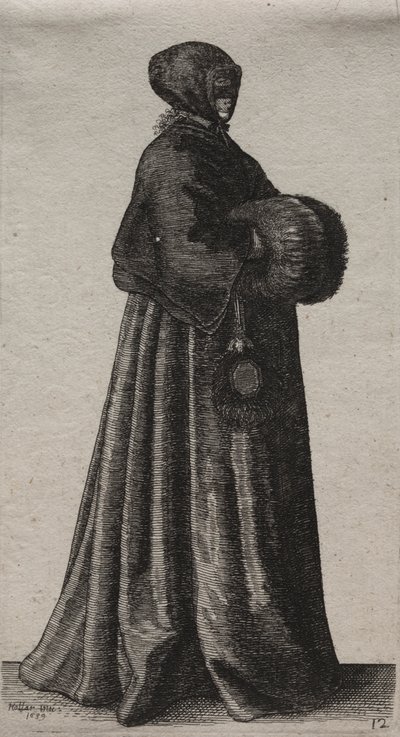Les Diverses Habitudes des Femmes Anglaises, de la Noblesse aux Femmes de la Campagne : La Femme avec un Masque, une Capuche et un Manchon - Wenceslaus Hollar