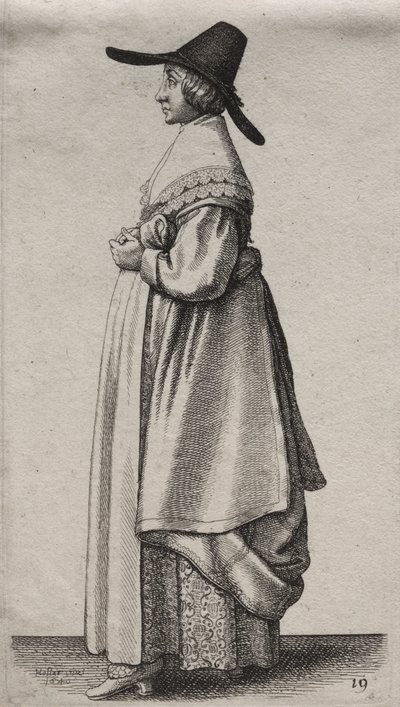 Les Diverses Habitudes des Femmes Anglaises, de la Noblesse aux Femmes de la Campagne : La Femme avec un Chapeau Masculin et une Jupe Fleurie - Wenceslaus Hollar