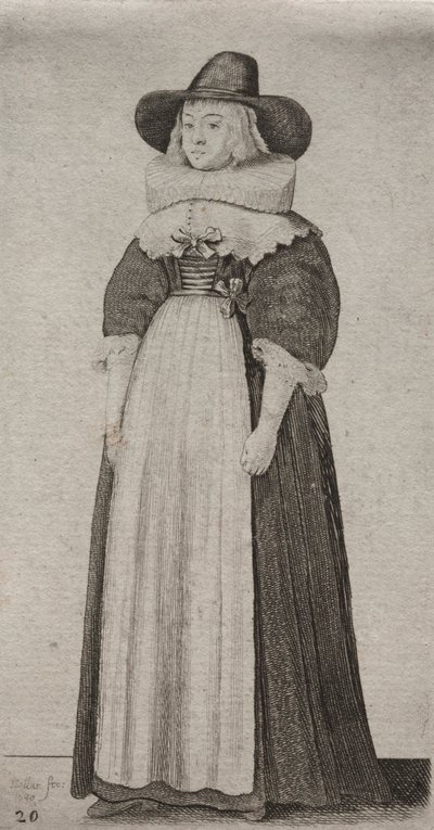 Les Diverses Habitudes des Femmes Anglaises, de la Noblesse aux Femmes de la Campagne : La Femme avec un Chapeau Masculin et un Corsage Rubané - Wenceslaus Hollar