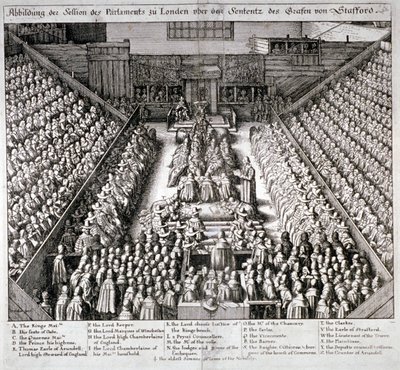 Le procès de Thomas Wentworth, comte de Strafford, Westminster Hall, Londres, 1641 - Wenceslaus Hollar