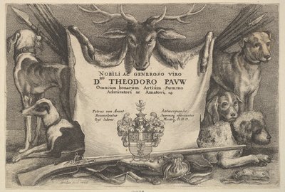 Page de titre avec chiens et équipement de chasse, 1646 - Wenceslaus Hollar