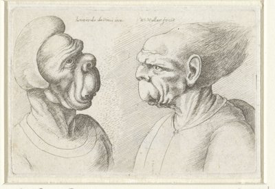Deux têtes déformées (Varie figurae et probae) (Caricatures, têtes et déformations d