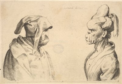 Deux têtes déformées se faisant face - Wenceslaus Hollar