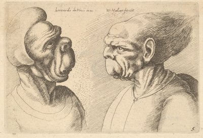 Deux têtes déformées se faisant face - Wenceslaus Hollar