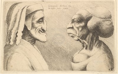 Deux têtes déformées, la figure à gauche est peut-être une caricature de Dante, 1645 - Wenceslaus Hollar