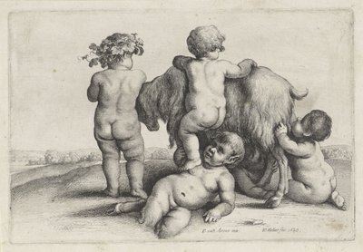 Quatre garçons, un satyre et une chèvre (Putti et satyres) - Wenceslaus Hollar