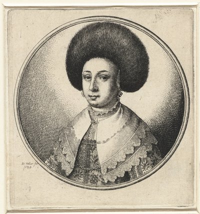Femme avec col en dentelle, boucles d