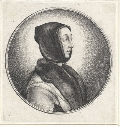 Femme avec un foulard noir et une étole en fourrure (Medaillons met vrouwenbusten) - Wenceslaus Hollar