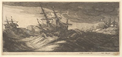 Navire de guerre et une baleine jaillissante, 1665 - Wenceslaus Hollar