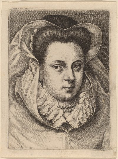 Femme au voile blanc et chapeau noir (Marie Stuart?) - Wenceslaus Hollar
