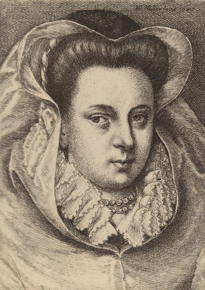 Femme au voile blanc et chapeau noir Mary Stuart - Wenceslaus Hollar