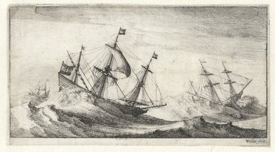 Voiliers dans une tempête (Vues maritimes) - Wenceslaus Hollar