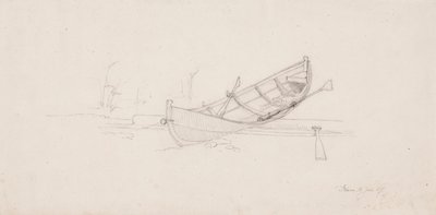 Un bateau à rames remorqué sur un tronc d