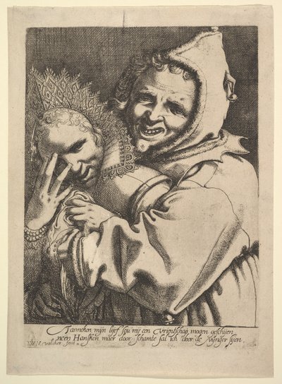 Fou avec une fille regardant à travers ses doigts - Werner Jacobsz. van den Valckert