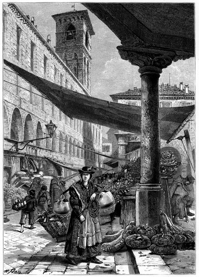 Marché aux fruits de Rialto, Venise, Italie, 19e siècle - Whymper