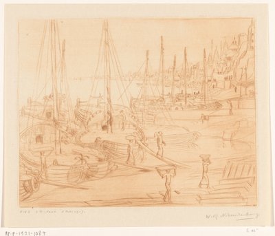 Navires amarrés sur les rives du Gange à Bénarès - Wijnand Otto Jan Nieuwenkamp (signed by artist)