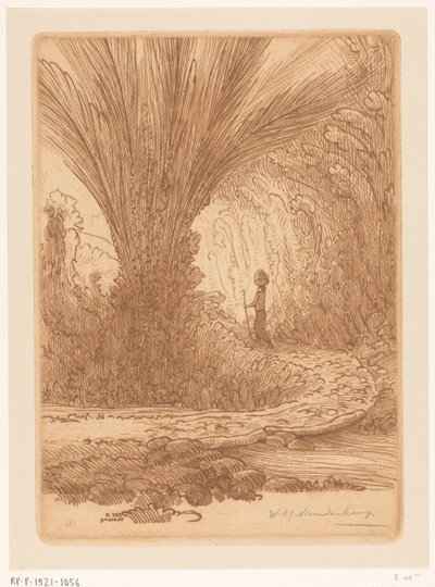 Pente de montagne couverte de végétation à Bali - Wijnand Otto Jan Nieuwenkamp (signed by artist)