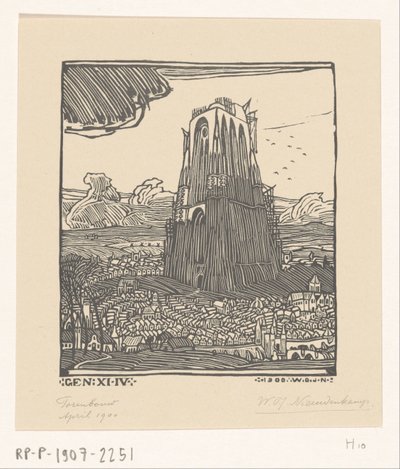 Construction de la tour de Babel - Wijnand Otto Jan Nieuwenkamp (signed by artist)
