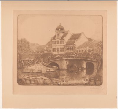 Pont et immeuble de bureaux à Batavia - Wijnand Otto Jan Nieuwenkamp (signed by artist)