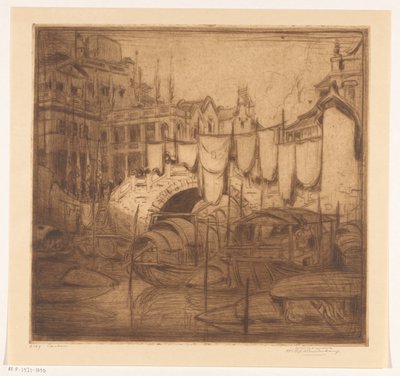 Pont sur une rivière à Canton - Wijnand Otto Jan Nieuwenkamp (signed by artist)