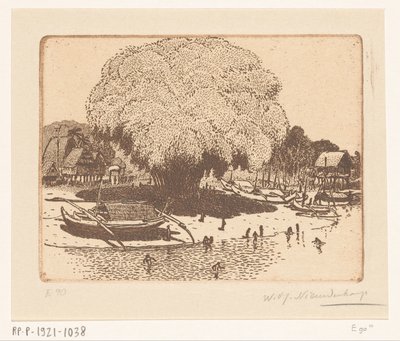 Vue de Loloan Barat à Bali - Wijnand Otto Jan Nieuwenkamp (signed by artist)