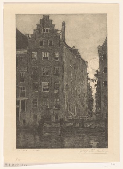 Maisons sur le Damrak à Amsterdam (Aan het Damrak) - Wijnand Otto Jan Nieuwenkamp (signed by artist)