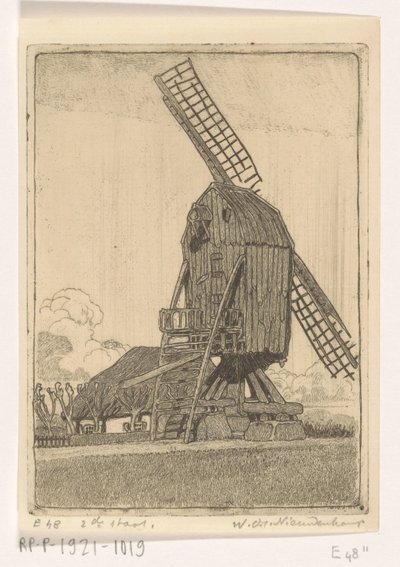 Moulin à vent avec deux ailes près de Bennekom - Wijnand Otto Jan Nieuwenkamp (signed by artist)