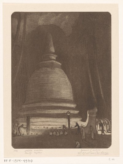 Stupa à Kandy au Sri Lanka de nuit - Wijnand Otto Jan Nieuwenkamp (signed by artist)