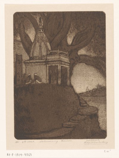 Temple à Bénarès au crépuscule (Zonsondergang, Benares) - Wijnand Otto Jan Nieuwenkamp (signed by artist)