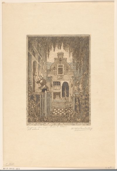 Femme en costume traditionnel frappant à une porte à Edam - Wijnand Otto Jan Nieuwenkamp (signed by artist)