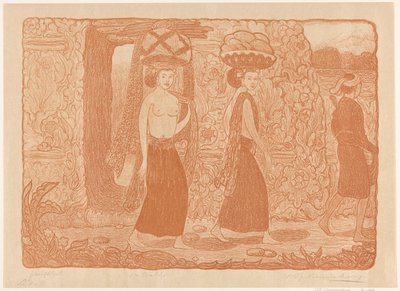 Femmes transportant des objets sur leur tête dans un temple à Bali - Wijnand Otto Jan Nieuwenkamp (signed by artist)