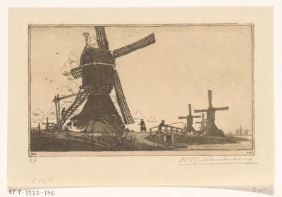 Moulins à pivot sur la Vlist entre Haastrecht et Schoonhoven - Wijnand Otto Jan Nieuwenkamp (signed by artist)