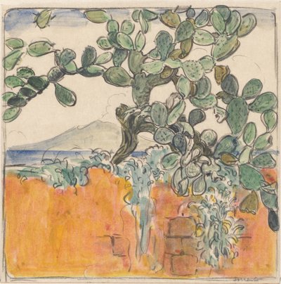 Vue avec cactus sur le mont Vésuve depuis Sorrente - Wijnand Otto Jan Nieuwenkamp